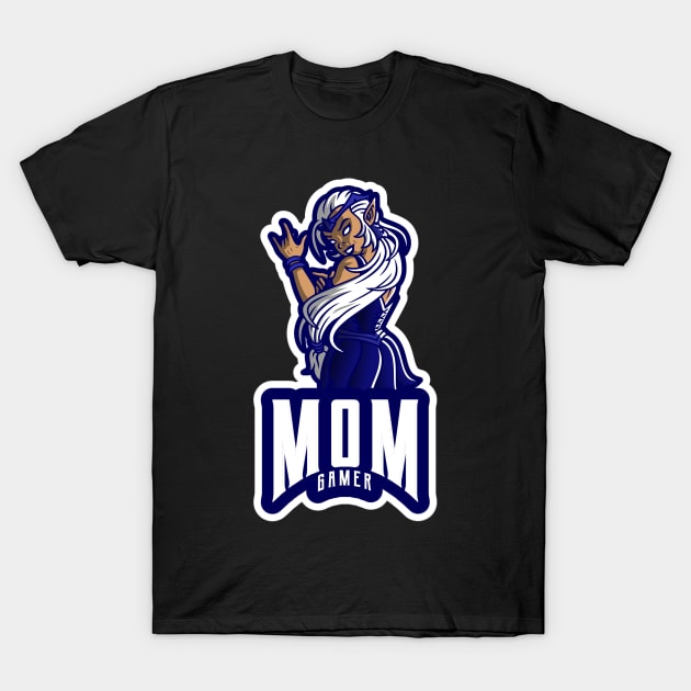 White and Blue Mom Gamer T-Shirt by QuirkyWay